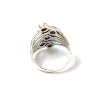 925 Sterling <b>Silver</b> <b>Ring</b> Natural <b>Garnet</b> Gemstone <b>Ring</b> Vintage Textured Multi Shank Jewelry Manufacturer - Product Image 4