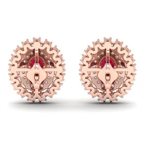 Boucles d'oreilles clous REYES en or massif 14 carats avec moissanite taille ovale 1 carat et rubis, cadeau de fiançailles, bijoux - Product Image 4