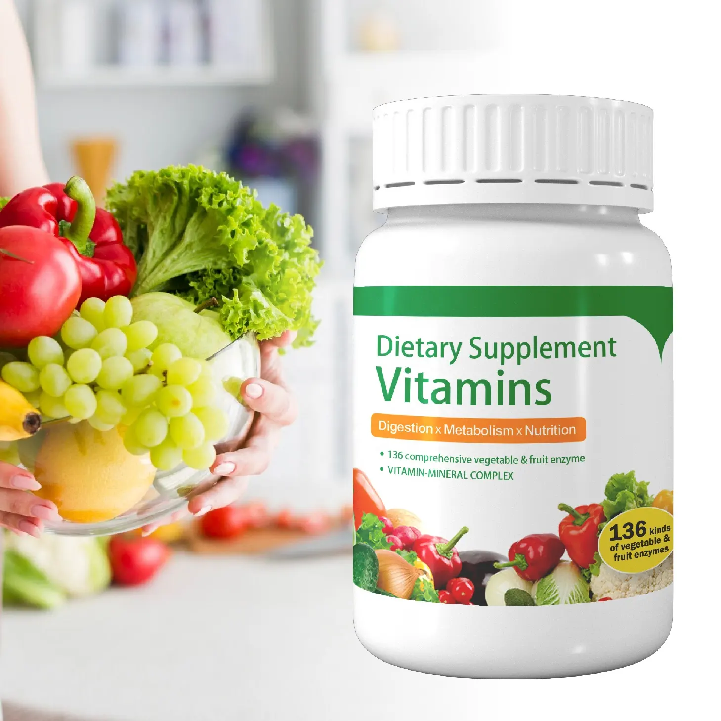Multivitamines OEM personnalisées de soutien immunitaire pour hommes 60 gélules contenant des vitamines et des minéraux essentiels, y compris la vitamine C D3 zinc