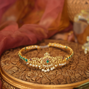 Geometric Pearl and Diamond Gold-Plated <b>Bangles</b> for Bride - Product Image 3