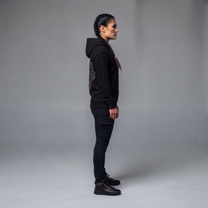 Sweat-shirt à capuche noir pour femme Twin City, en coton, avec logo imprimé, décontracté, pour l'automne, à manches longues, en tricot - Product Image 3