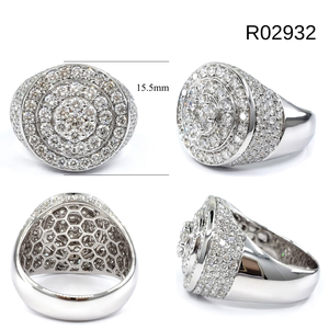 Solid 18k White Gold Heavy Chunky Round Top Full Pave Natural Diamond <b>Mens</b> <b>Ring</b> Custom Bespoke Jewelry Boss Statement Piece - Product Image 4
