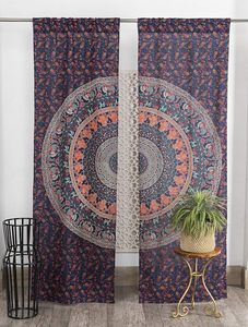 Indian Mandala Elephant Curtain Panels, Boho Paisley <b>Tapestry</b> Drapes, Hippie Window Decor Room Divider - Product Image 3