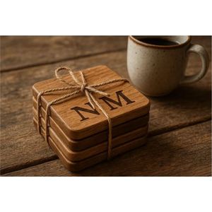 Custom Laser Engraved Wooden Coaster <b>Set</b> with Holder <b>Round</b> Wooden Drink Coasters Wholesale Eco Friendly <b>Table</b> Mat Gift Craft - Product Image 6