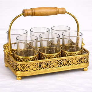 Juego de té marroquí más vendido, 6 vasos con soporte de metal dorado. - Product Image 1