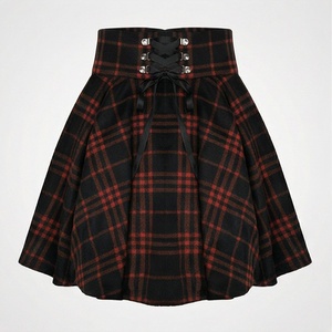 Mini-jupe plissée taille haute à carreaux pour femme, en laine, style vintage avec lacets, collection automne - Product Image 1