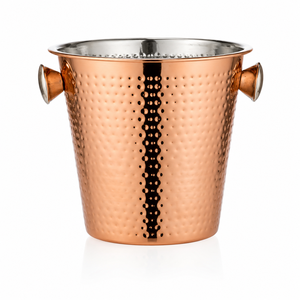 Premium Hammered Copper Wine Cooler <b>Bucket</b> with Ring Handles | Stainless Steel Lined Champagne Ice <b>Bucket</b> for Wine <b>Beer</b> Beverage - Product Image 1