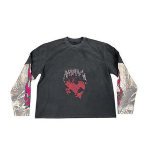 Top Selling Custom Screen Print 100% Cotton Breathable Eco-Friendly T-Shirt Ripped Tee Double Layer Long Sleeve - Product Image 3