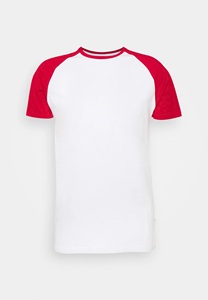 T-shirt pour homme blanc et rouge à manches raglan, coupe classique, col rond, en jersey de coton, couleur unie, design simple, haut à manches courtes - Product Image 6