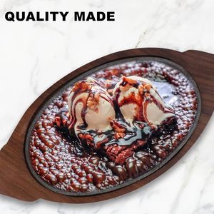 Plaque de service ovale en fonte antiadhésive de 35 cm de qualité supérieure avec base en bois, compatible lave-vaisselle et écologique - Product Image 6