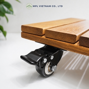 Support de plantes roulant en bois d'acacia écologique, robuste, avec plateau carré pour pot de fleurs, roues verrouillables pour bonsaï - Product Image 4
