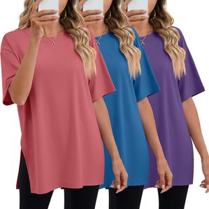 เสื้อยืดคอกลมแขนสั้นทรงโอเวอร์ไซส์สำหรับผู้หญิง สีพื้น ทรงหลวม ผ้าฝ้ายเจอร์ซีย์ 100% ใส่ได้ทุกฤดู เสื้อยืดถัก ODM - Product Image 4