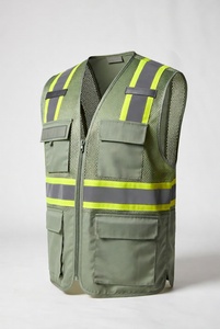 Gilet de sécurité réfléchissant marron avec panneaux en maille et plusieurs poches pour les travaux de construction et de circulation - Product Image 2