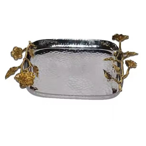 Top Selling Wedding Hotel Dining Table Decorative Food Serving <b>Tray</b> Elegance Metal Decor <b>Snacks</b> Serving <b>Tray</b> With Gold Handles - Product Image 5