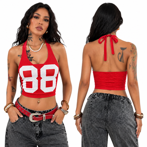 Custom Unisex <b>Y2K</b> Mesh Football Jersey <b>Crop</b> <b>Top</b> Full Sleeve Halter Neck Breathable Plus Size Number Print Streetwear Custom Logo - Product Image 1