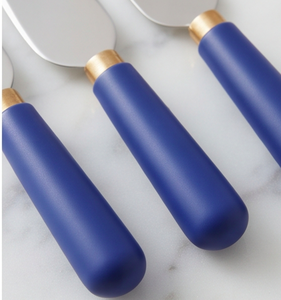 4 Piece Cheese <b>Knife</b> Set With Blue Handles Gold Accents Stainless Steel Cheese <b>Spreader</b> Fork Server Tools - Product Image 2