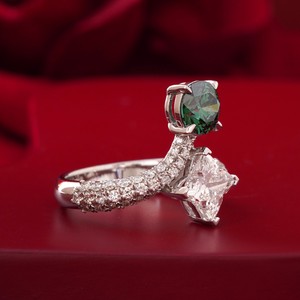 14K Gold Fancy Vivid Green Lab Grown Diamond <b>Ring</b> Women's Cocktail Statement <b>Fine</b> Jewelry with Prong Setting Band - Product Image 2