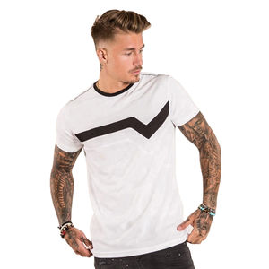 <b>Mens</b> Color Block White Black Diagonal Stripe Short Sleeve Cotton T-<b>Shirt</b> Custom Logo OEM ODM Wholesale Apparel - Product Image 1