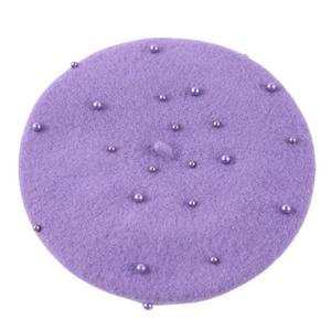 Bérets tendance pour adultes, unisexe, couleur unie, chapeau rond en feutre de laine avec perles, pour le printemps et l'automne, tenue décontractée - Product Image 4