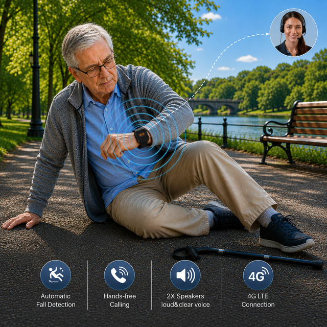 Wearable Emergency Response Device with One-Button SOS & Smart Fall Detection - Elderly Care GPS Tracker with Two-Way Calling