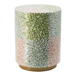 D14x18 Green/<b>Pink</b> Accent Side Table Garden Capiz <b>Stool</b> Console Tables Elegant Cylindrical Design - Product Image 2