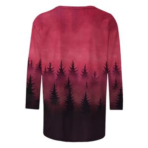T-shirts pour femmes Western Cowboy grande taille, col rond, rouge, décontracté, manches 3/4, boutonné, coupe ample, épaules tombantes - Product Image 4
