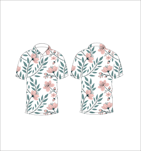 เสื้อโปโลผู้ชายสีขาวพิมพ์ลายใบไม้สีชมพูแขนสั้นลำลองแฟชั่นฤดูร้อนเสื้อยืดกอล์ฟ - Product Image 6