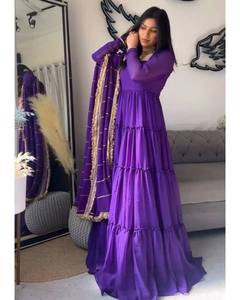 ชุดเดรส Anarkali สีน้ำเงินเข้ม ผ้าจอร์เจตต์เทียม ปักเลื่อม พร้อมผ้าคลุมไหล่ ยาวถึงพื้น สำหรับผู้หญิง ใส่ไปงานปาร์ตี้ งานแต่งงาน งานรับปริญญา งานดิวาลี แห้งเร็ว - Product Image 4