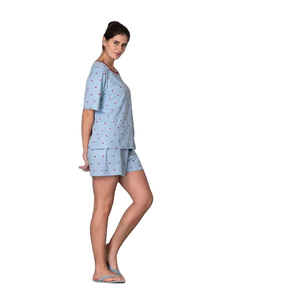 Ensemble pyjama en coton pour femmes, broderie personnalisée, nouvelle mode, t-shirt à col rond et manches courtes et short pour un usage quotidien - Product Image 4