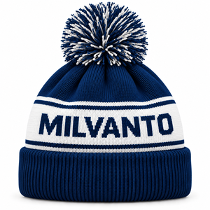 <b>Navy</b> Blue Custom Logo Premium Pom Pom Beanie <b>Hat</b> Embroidered Cuffed Rib Knit Winter Beanie for Men & Women Streetwear Beanies - Product Image 1