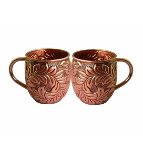 Floral Pattern <b>Copper</b> Mug Set Handmade Vintage Style 2 Piece Drinking <b>Cup</b> Gift for Adults - Product Image 3
