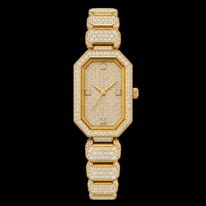 Montre-bracelet de luxe en acier inoxydable avec diamants moissanite octogonaux plaqués or, style hip-hop, bijou de mode haut de gamme - Product Image 1