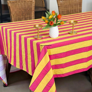 Striped Pink Yellow Rectangular <b>Tablecloth</b> <b>Linen</b> Cotton Washable Simple Style Home Dining Cover - Product Image 4