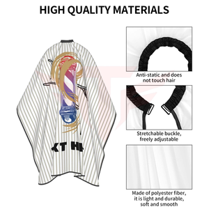 Capa de Peluquería con Rayas y Logotipo Personalizado, Delantal para Cortar el Cabello con Estampado de Tijeras y Peine - Product Image 5