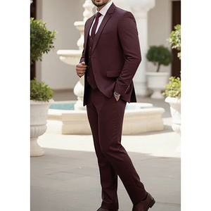 Traje de Negocios para Hombre, Estilo Británico, Color Borgoña, Cierre de un Botón, Solapa con Muescas, Antiarrugas, Poliéster - Product Image 5