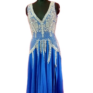 ชุดราตรีผ้าคอตตอนสีฟ้าสวยคอลเล็คชั่นใหม่ชุดเดรสยาวคอลเลกชั่นขนาด XL ดีไซน์โดดเด่น - Product Image 4