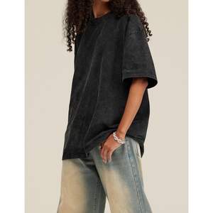 Camisetas de algodón con lavado ácido Vintage para hombre, ropa de calle informal Unisex con estilo, camisetas de gran tamaño para hombre, 300 gramos de peso de tela - Product Image 1