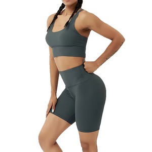Conjuntos de Shorts Deportivos de Cintura Alta Elásticos para Mujer, Conjuntos de Sujetador Deportivo y Shorts con Logotipo Personalizado, Color Blanco, Poliéster, Conjuntos de Yoga - Product Image 6