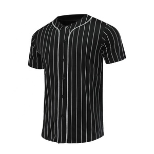 Men's <b>Black</b> <b>White</b> <b>Striped</b> Baseball Jersey Short Sleeve Button Front Moisture Wicking Polyester Uniform Apparel - Product Image 2