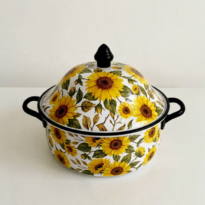 Wholesale luxury sunflower print insulated stainless steel <b>hot</b> pot casserole <b>food</b> warmer for home and restaurant catering hotpot - Product Image 1