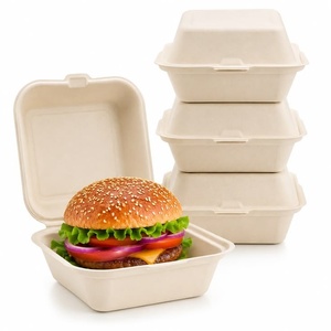 Premium Disposable <b>Lunch</b> <b>Box</b> 6x6 Inches Bagasse Clamshell Container for Restaurants and Catering Food Storage Container Services - Product Image 1