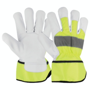 Gants de travail en cuir de chèvre haute visibilité réfléchissants, tissu en coton perforé fluorescent, certifiés CE, anti-coupure, doublure polaire de sécurité - Product Image 1