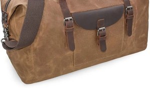 Sac de voyage en toile avec accents en cuir, fermeture éclair, sac de week-end, bagage de voyage léger, doublure en polyester pour hommes - Product Image 3