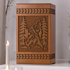 Handmade Wolf & Tree Engraved Wooden Urn: Rustic Cremation Box <b>Memorial</b> <b>Keepsake</b> by AYAANS - Product Image 6