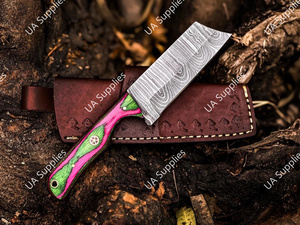 มีดล่าสัตว์เหล็กดามัสกัสตีขึ้นรูปด้วยมือ ใบมีดตรงคมกริบ คุณภาพสูง ด้ามไม้ปักก้าหลากสี รับผลิตตามแบบ OEM คุณภาพดีที่สุด - Product Image 4