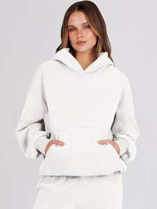 <b>Women</b> <b>White</b> Hooded Sweatshirt Tracksuit Set Casual Regular Fit Full Length Solid Color Cotton <b>Joggers</b> Side Pockets Winter - Product Image 5