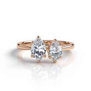 Jewelry for Women Jewelry Gold 14K Solid Gold Lab Grown Diamond Ring Toi Et Moi Asymmetric Offset Double Pear Cut Wedding <b>Fine</b> - Product Image 5