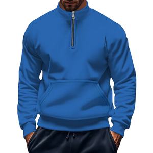 Otoño/Invierno 100%, Sudadera con capucha para hombre, cuello alto, media cremallera, bolsillo a la moda, nuevo estilo, jersey para exteriores, suelto, de manga larga, teñido liso - Product Image 1