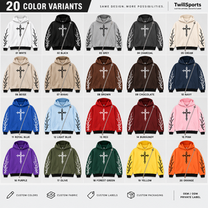 <b>Men's</b> Gothic Hoodie 400 GSM Heavyweight Cotton <b>Fleece</b> <b>White</b> Black Gothic Print Custom Embroidery Print Logo OEM ODM - Product Image 5