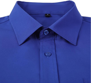Camisa de Vestir para Hombre, Azul Rey, Manga Larga, Estilo Urbano, Cuello Clásico, Tejido de Punto, Talla Grande, para Verano - Product Image 5